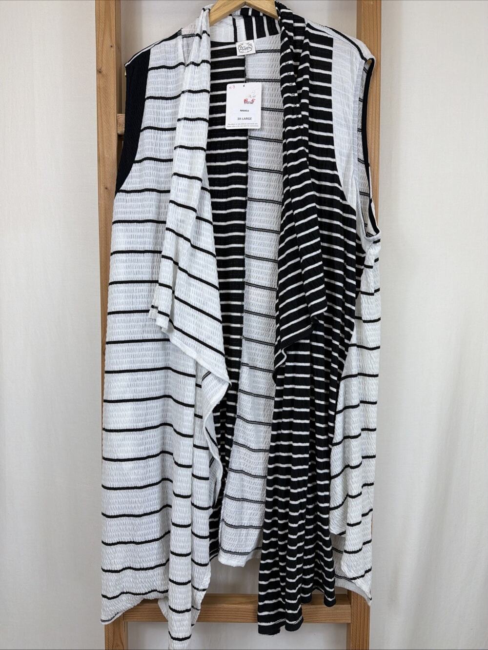 NWT Et Lois Black And White Striped Sleeveless Long Vest Cardigan #1389 Size 3X